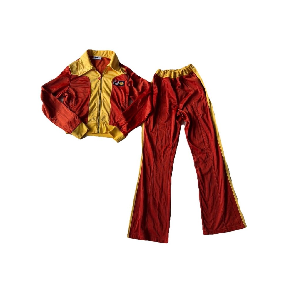 FILA X Whaffle Limited Edition Retro Inspo  Full-Zip Track Suit Orange Yellow Sm